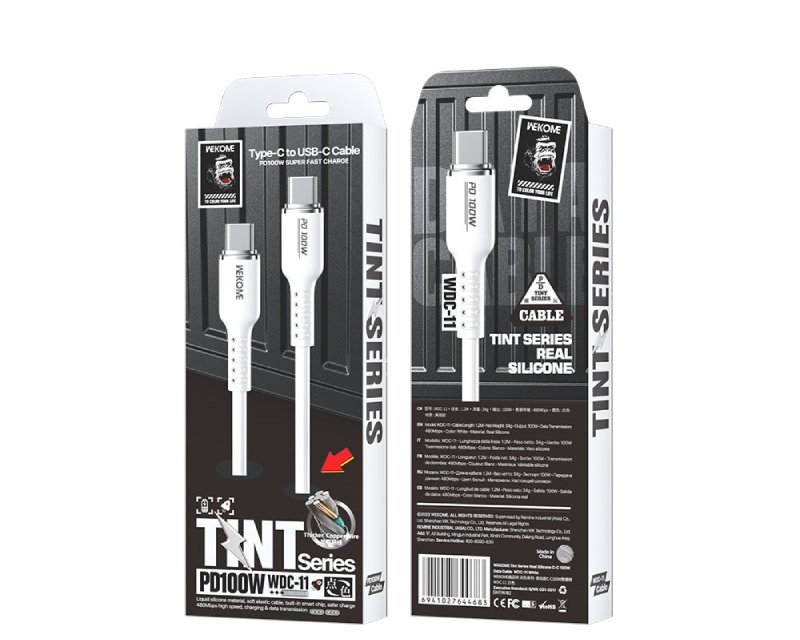 WEKOME Kabl 3.1 USB tip C M/M 1.2m, za Superbrzo punjenje 100W/480Mbps, Silicon Soft, beli WDC-11 - Слика 2