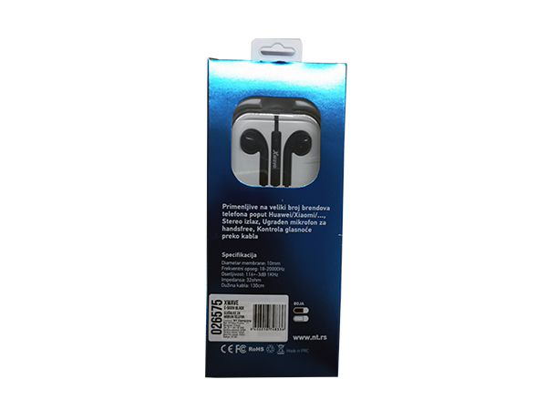 XWAVE Slusalice za mobilni E-500M black sa mikro/stereo/3.5mm jack/kabl 1.3 m/IPHONE EARBUD OBLIK/box/crna - Слика 5