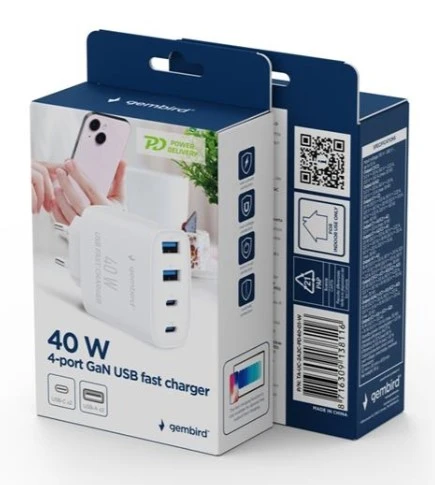 TA-UC-2A2C-PD40-01-W Gembird 4-port 40 W GaN USB PowerDelivery fast charger, white - Слика 5