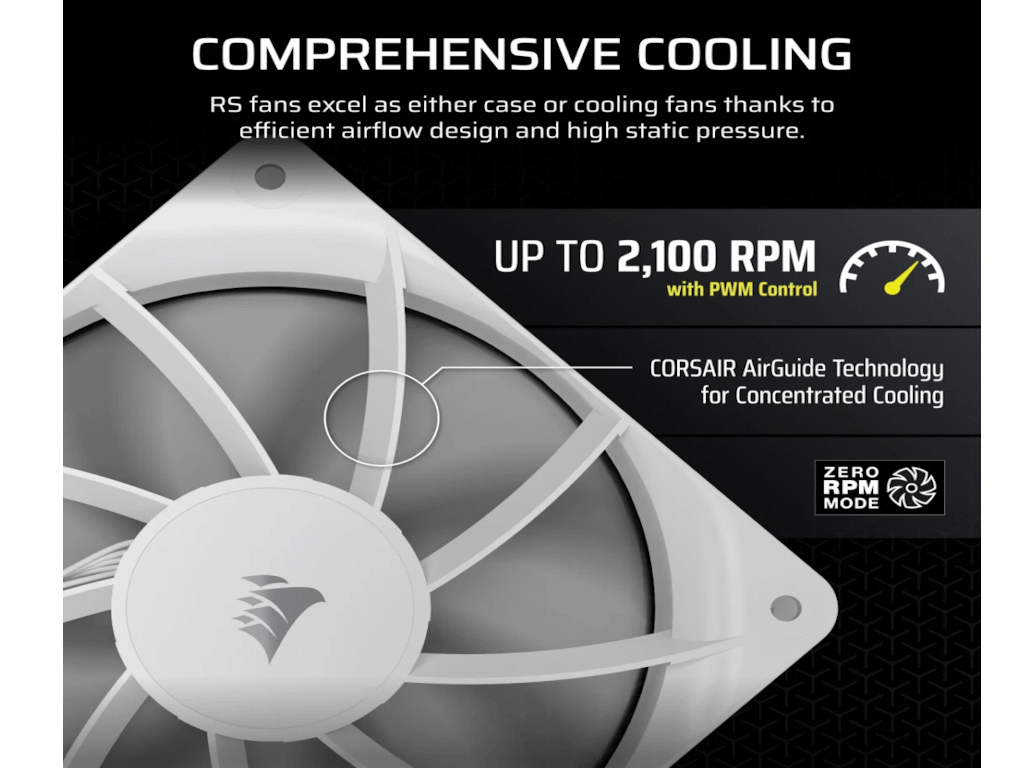 Ventilator CORSAIR RS120/120mm/single pack/bela - Слика 3