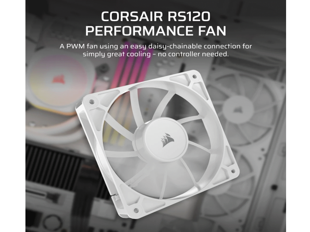 Ventilator CORSAIR RS120/120mm/single pack/bela - Слика 4