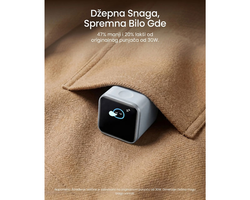 ANKER Nano 45W putni zidni punjač sa ekranom, USB-C port, beli - Слика 6