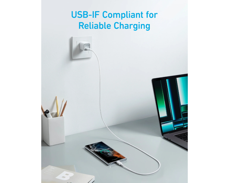 ANKER 322 USB tip-C na USB tip-C kabl M/M 0.9m, 60W, pleteni, beli - Слика 2