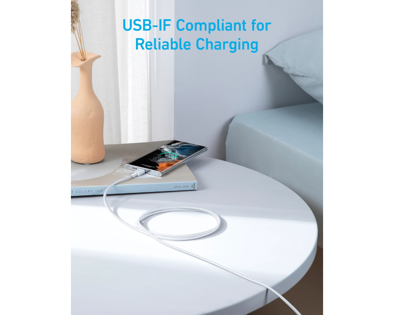 ANKER 322 USB tip-C na USB tip-C kabl M/M 0.9m, 60W, pleteni, beli - Слика 6