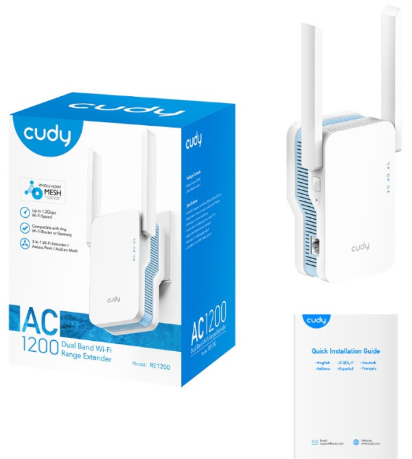 Cudy RE1200 AC1200Wi-Fi MESH Range Extender, Dual Band 2.4+5Ghz,2x5dBi, 1xLAN, AP,ACCESS+LED - Слика 4