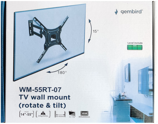 WM-55RT-07 ** Gembird rotate/tilt VESA max. 40x40cm 14-55 max.20kg (819) - Слика 2