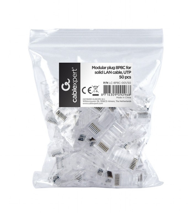 GEMBIRD LC-8P8C-001/50 Modular plug RJ45 8P8C 30u CAT5 UTP gold plated, 50 u pakovanju / CENA PO PAKOVANJU - Слика 2