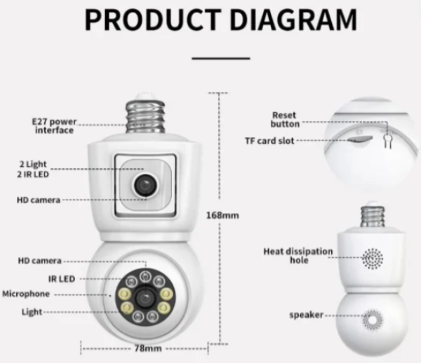 GEMBIRD CAM-IP6MP-Q3 GMB PTZ kamera 6mpix microSD iCSee xmeye Two-way voice 2x3,6mm SIJALICNO GRLO E27 *2195 - Слика 2