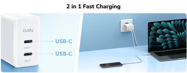 Cudy CH40_EU Brzi punjac za telefone,laptopove I tablete PD+PPS+QC, 2× USB-C , 40W - Слика 7